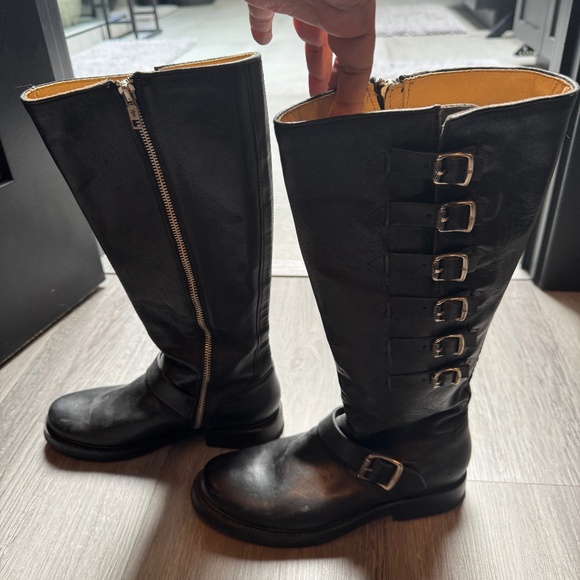 Frye Veronica Tall Boot with Buckles up side, Black Leather - Picture 1 of 6